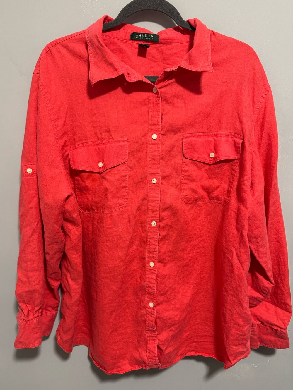 Lauren Ralph Lauren- Women’s 100% Linen Shirt. Coral/ Pink Color. Size 3X